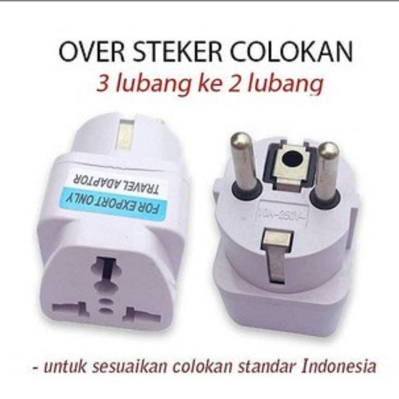 UNIVERSAL STEKER travel kaki 3 ke 2 / sambungan colokan over steker 3 lubang ke 2 lubang UK US AU