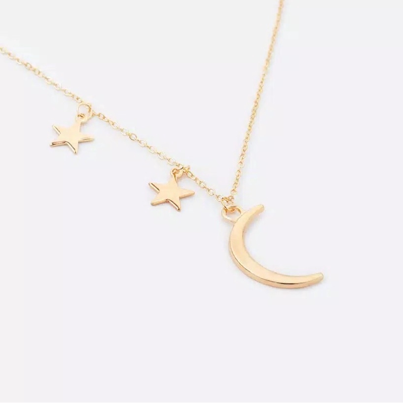 Kalung Wanita MOON STAR Korea Fashion Women Necklace Titanium Alloy Bulan Bintang Aksesoris Cewe