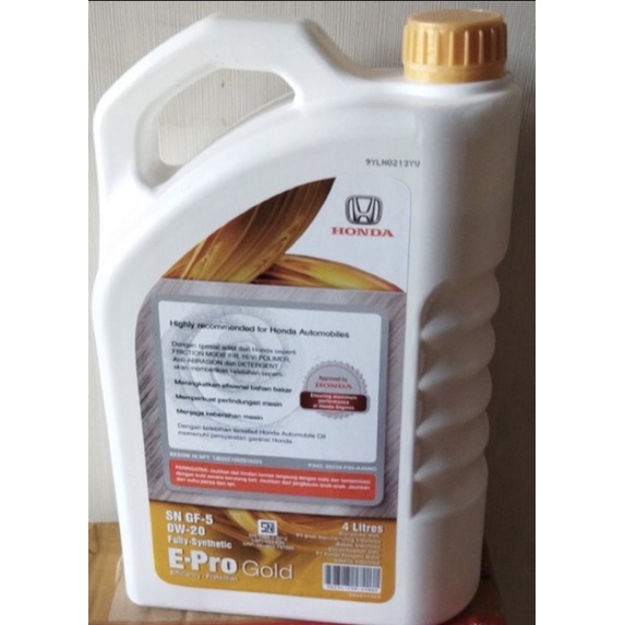 Oli Mesin Mobil Honda E-Pro EPRO Gold 0W-20 Full Sintetik 4000ML 4Liter