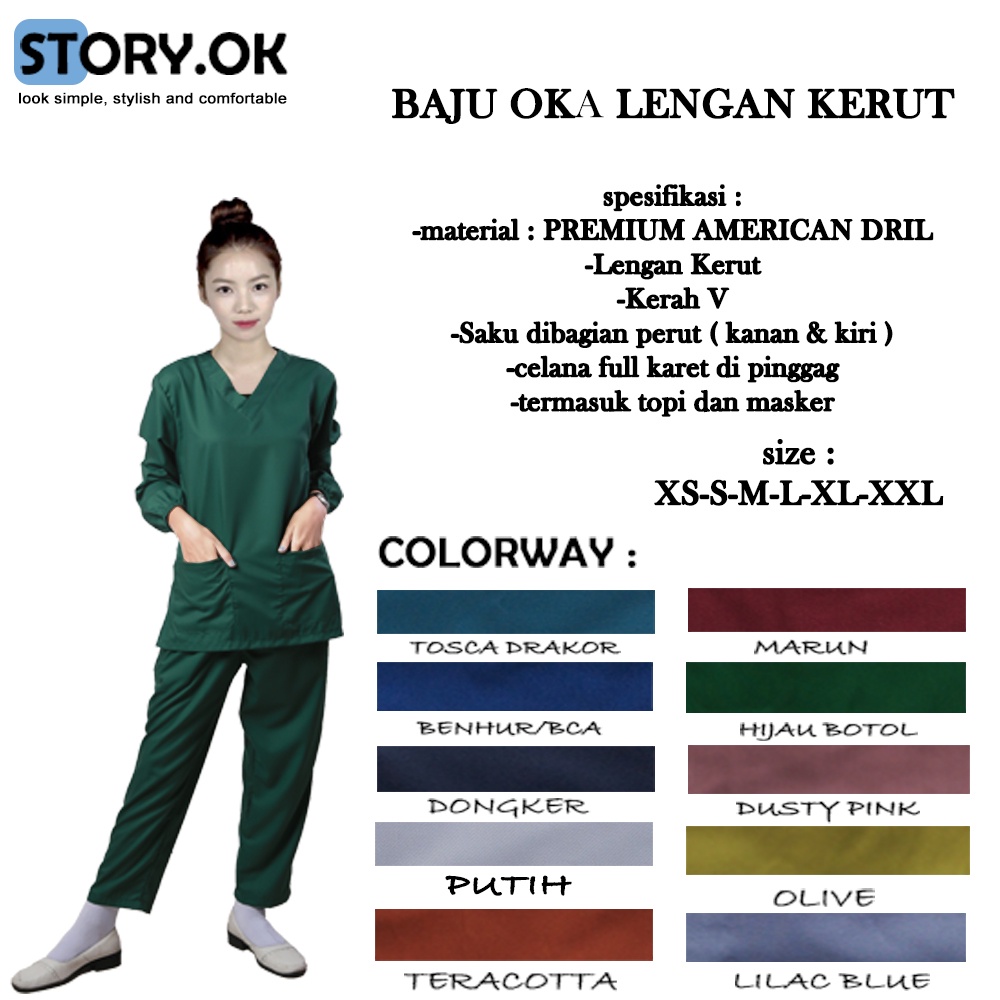 Jual Baju Ok Lengan Panjang Panjang Kerut Seragam Oka Perawat Scrub Medis Drill Premium Shopee 