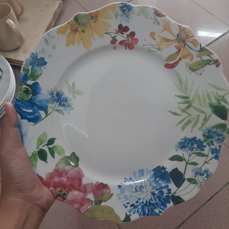 FLOWER DINNER PLATE PIRING KERAMIK SANGO MOTIF BUNGA SHABBY PASTEL KOLEKSI DEKOR PAJANGAN SAJI LAUK