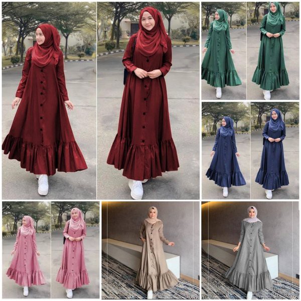 Pakaian Wanita F2lx kembangan batik busui maxi dress terusan gamis syari abu misty hitam hijab