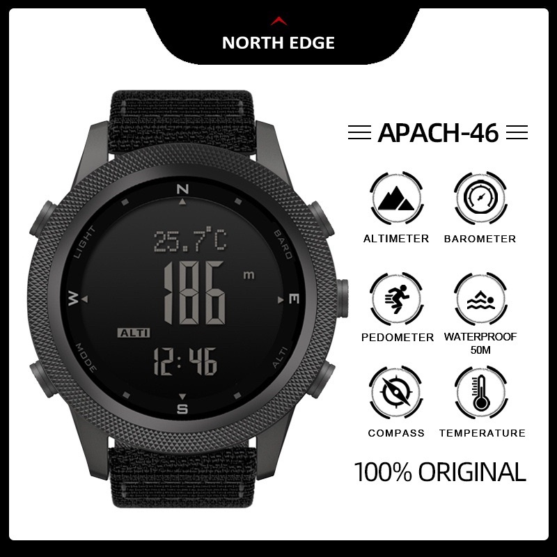 NORTH EDGE APACHE-46 JAM TANGAN PRIA PEDOMETER, BAROMETER, TEMPERATURE, ALTIMETER