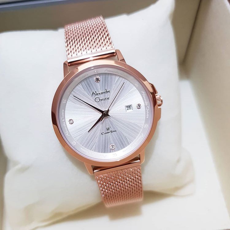 Alexandre Christie AC2865 Original Jam Tangan Wanita Stainless Rose Gold White