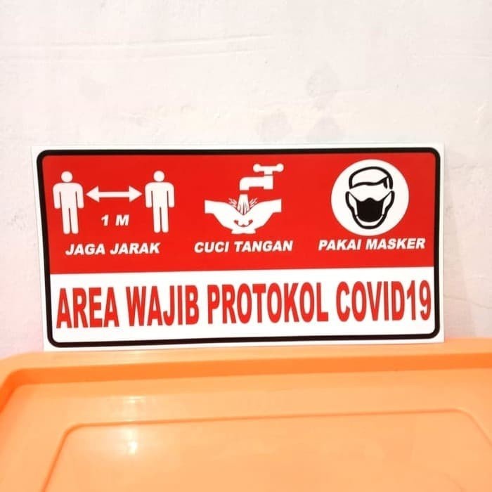 

SIGN STICKER K3 RAMBU AREA WAJIB PROTOKOL COVID 19 SAFETY UK 15X10CM