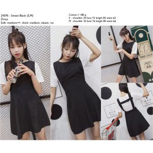 Terbaru  Cute Mini Dress Overall casual Hitam Polos IMport Murah