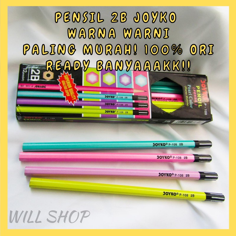 

GROSIR 4 8 12 PCS 1 LUSINAN PENSIL 2B UNTUK UJIAN MERK JOYKO WARNA WARNI 100% ORIGINAL TERMURAH
