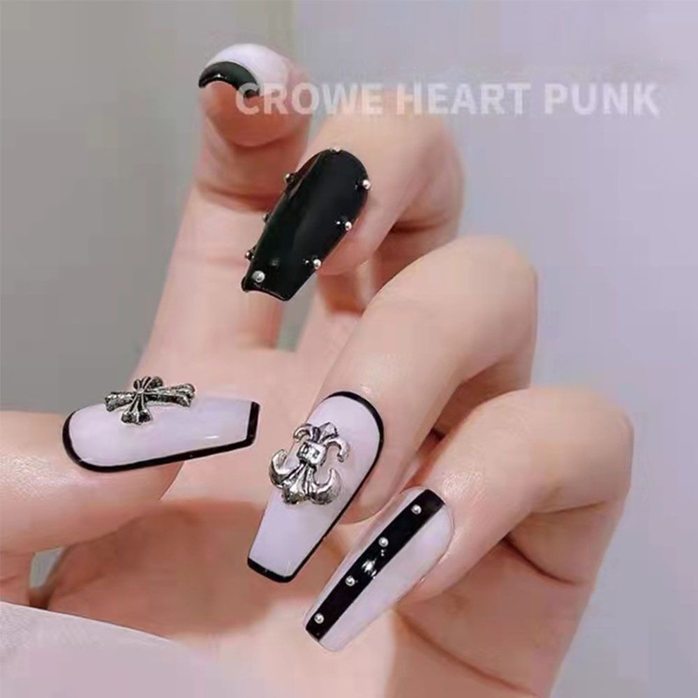MXBEAUTY 50pcs Punk Nail Charms Alloy Metal Nail Art Decorations 3D Nail Art Jewelry Rock Style Gold Silver DIY Crowe Heart Rivets Nail Retro Manicure Accessories/Multicolor