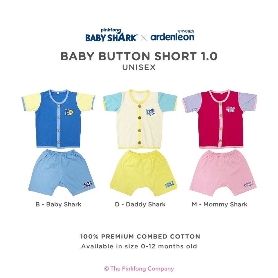 ARDENLEON x Pinkfong Baby Shark Baby Button Short Setelan Bayi 1.0