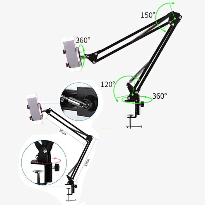 OVERHEAD VIDEO STAND BOOM ARM HOLDER HANDPHONE HP JEPIT MEJA FLAY LAY