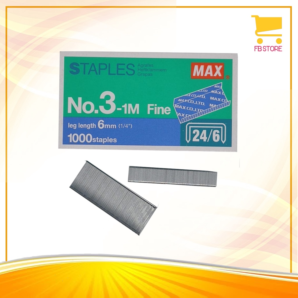 

Isi Staples / Stapler Max ORIGINAL 6Mm 1/4" No.3-1M Fine 24/6 1000 Staples