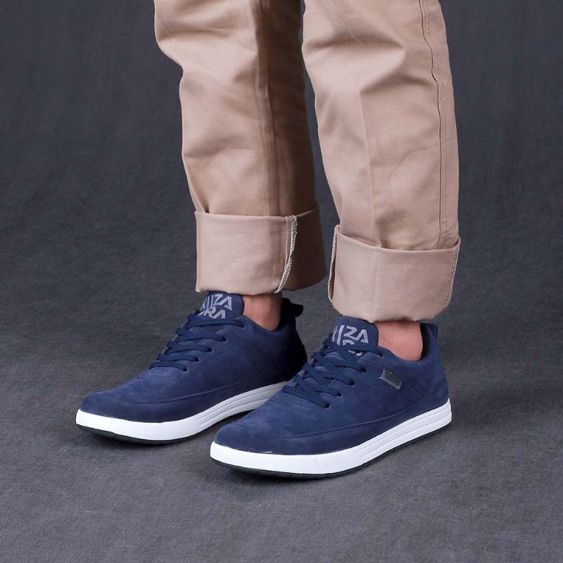 PROMO COD TERMURAH Sepatu Casual Sneakers Pria Biru Navy | Sepatu Cowok Keren Kulit Distro | Sepatu Kets Sekolah Kuliah Kerja