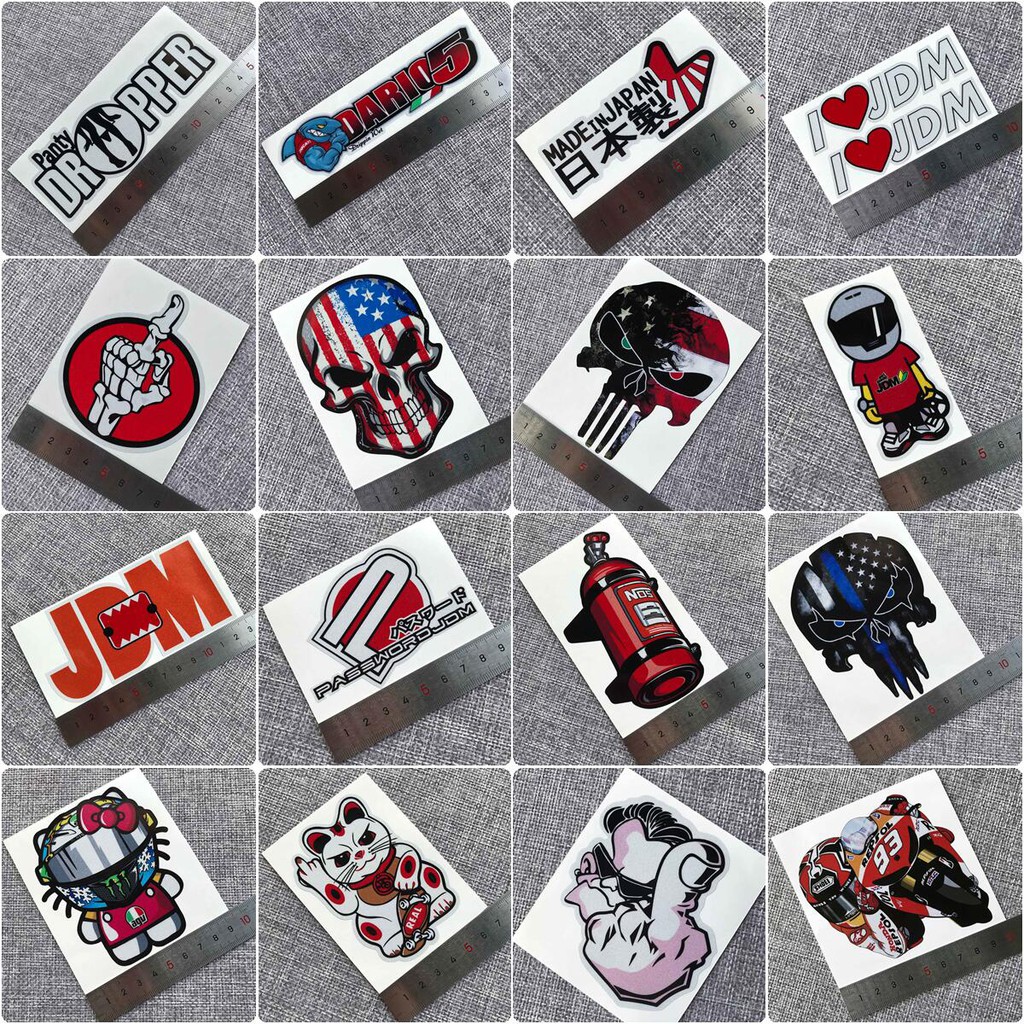 1PCS JDM 2021 Reflective Car Decals Fashion Motorcycle Stickers Helmet Decoration(49 Styles Are Available)