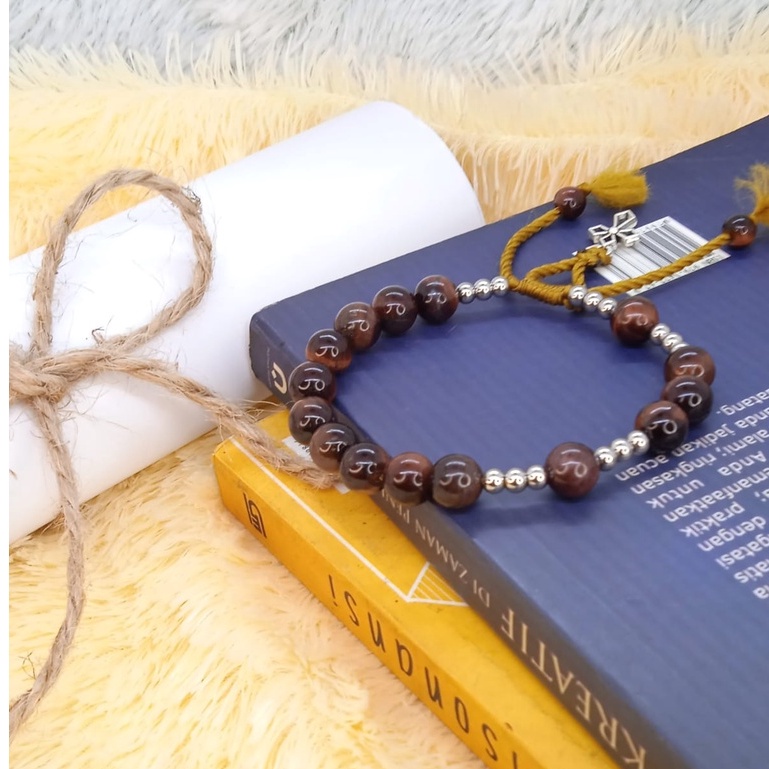 Gelang Rosario Batu Red Tiger Eye Manik Stainless