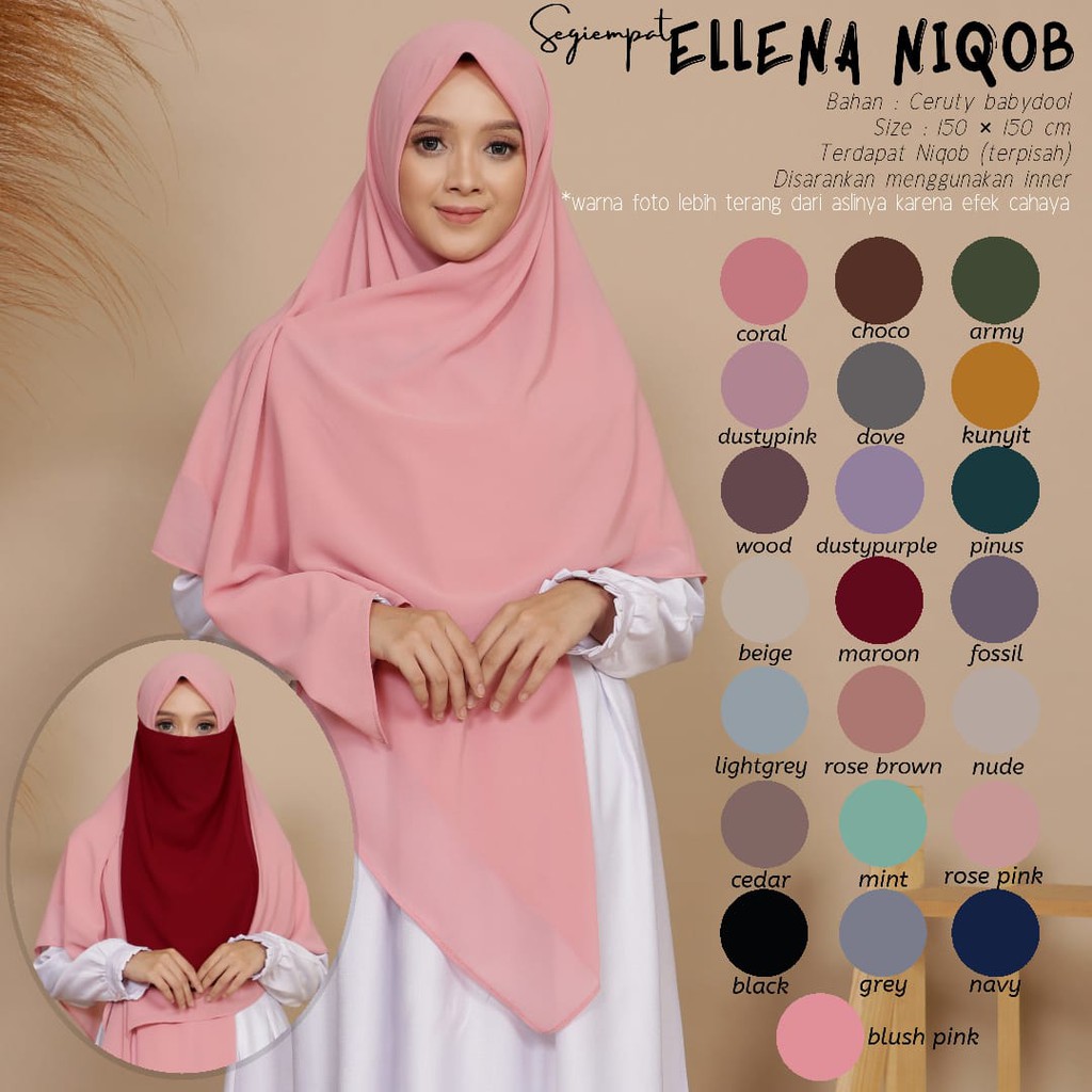 TERMURAH!!! (BISA COD) HIJAB SEGIEMPAT JUMBO - ELLENA NIQOB - BAHAN CERUTY BABYDOOL - BEST SELLER!!!