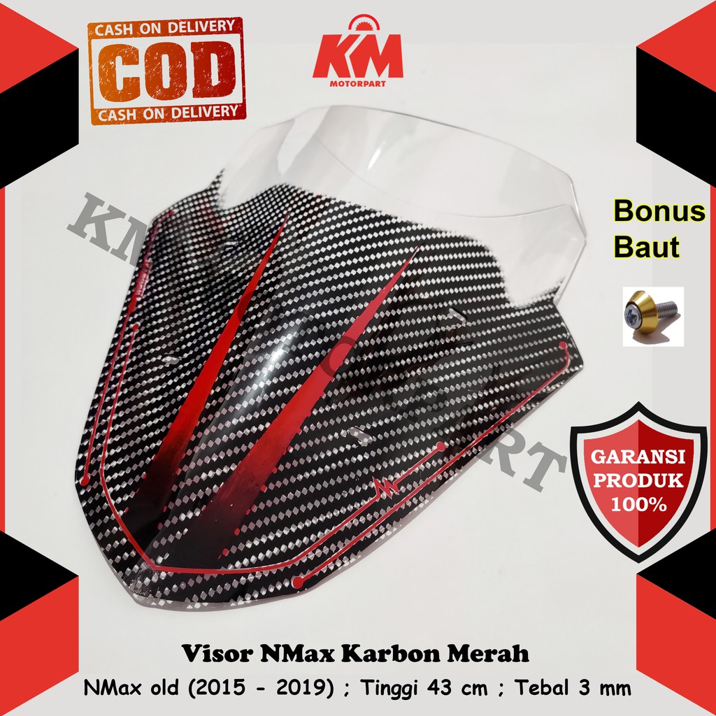 Kaca Visor Windshield NMax Old &amp; New Karbon N Max Merah Kuning Hijau Panjang 43 cm Variasi