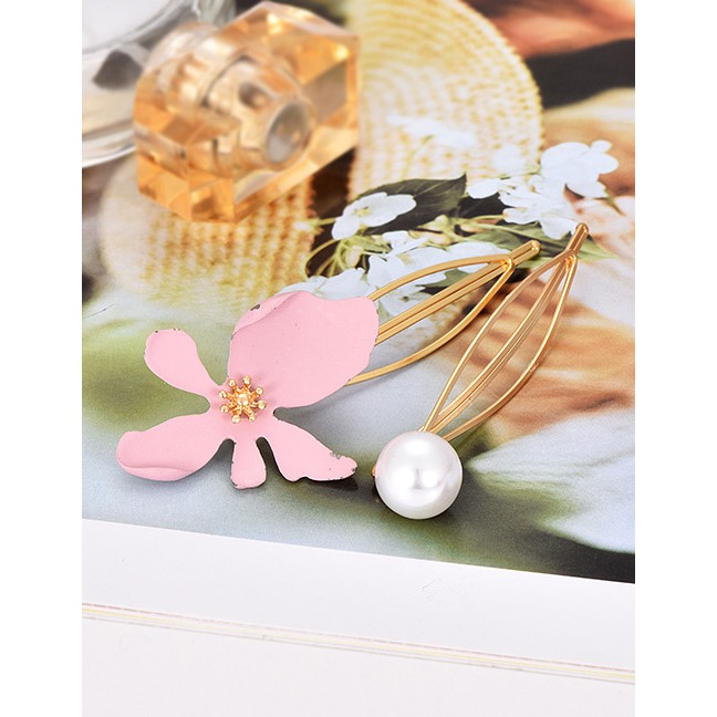 LRC Jepit Rambut Fashion Alloy Pearl Flower Hair Clip Set F4345X