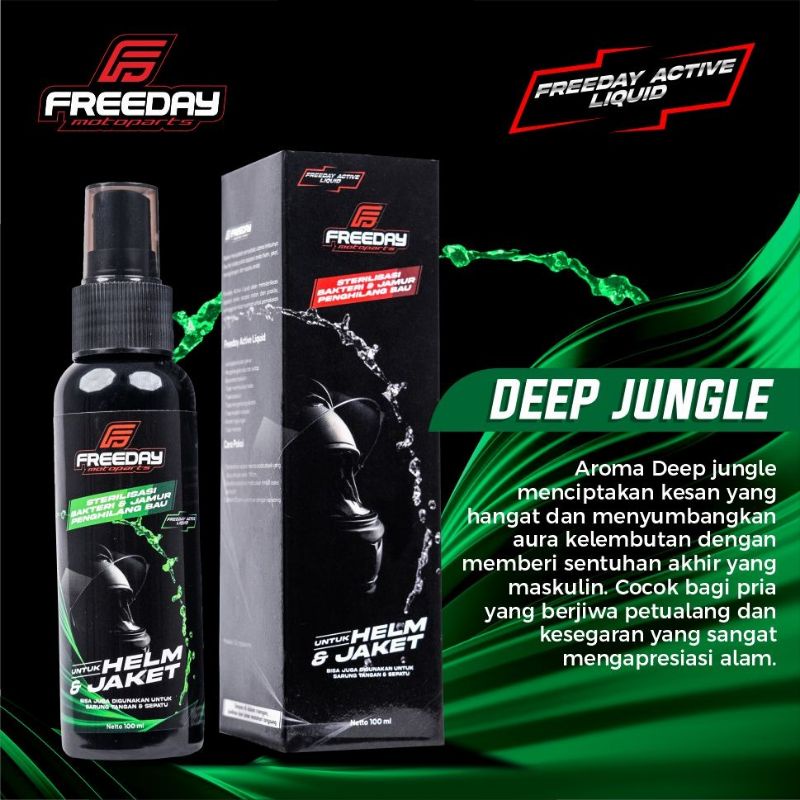 PEWANGI PENGHARUM HELM HELMET JAKET JACKET SEPATU CELANA SARUNG TANGAN KAOS KAUS KAKI ANTI BAKTERI DAN JAMUR FREEDAY KEMASAN 100ML 100 ML ACTIV SPRAY SEMPROT 4 PILIHAN PARFUME PARFUM ROCKY COFEE OCEAN BREEZE MY SPEEDAY DEEP JUNGLE