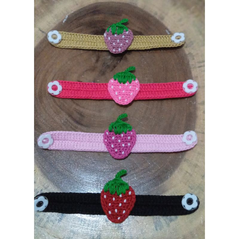 konektor masker rajut motif strawberry - konektor masker anak / dewasa - pengait masker - konektor h