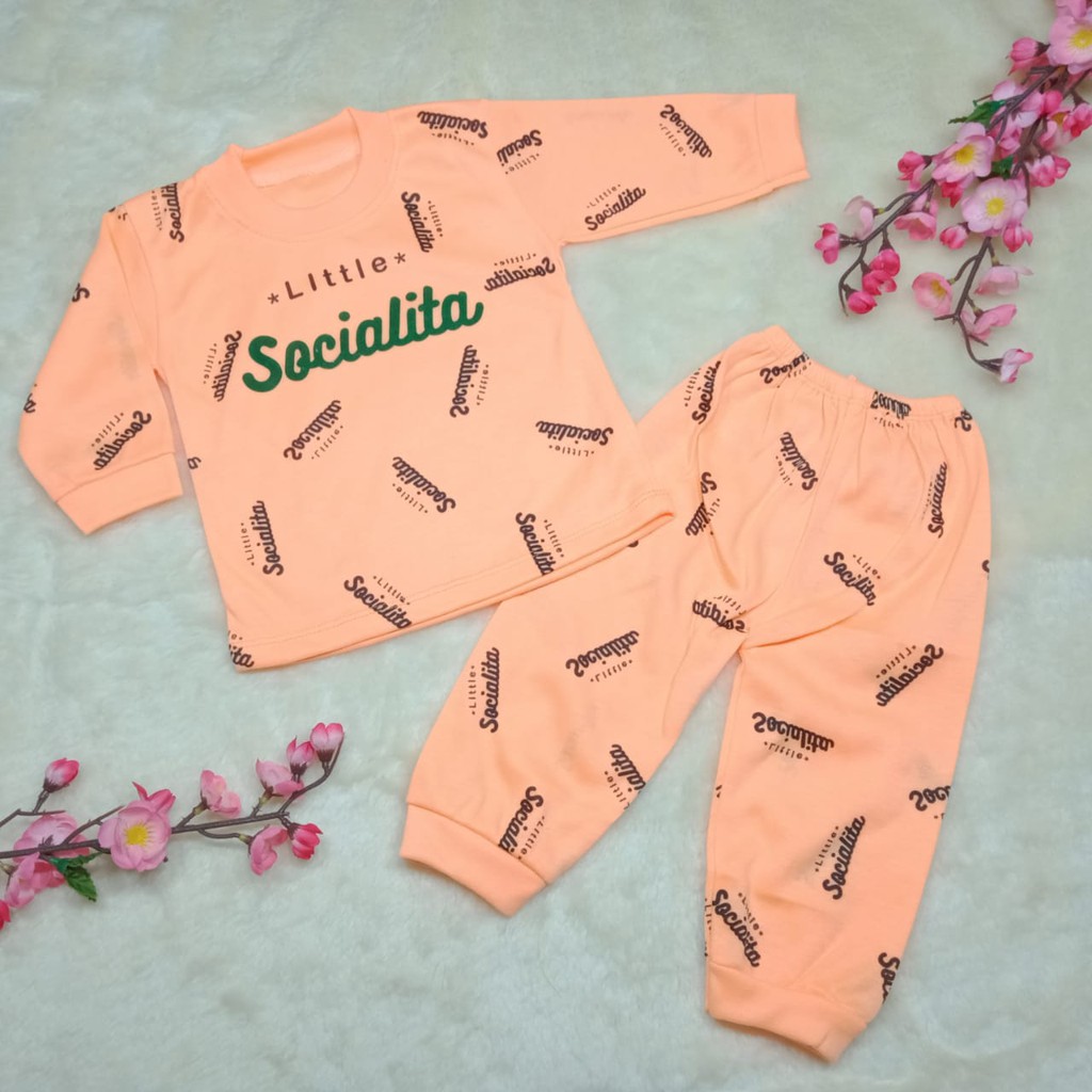 SS#181 Setelan Baju Panjang Bayi Motif Sosialita / Selebgram / Piyama Baju Tidur Anak 3-12bulan