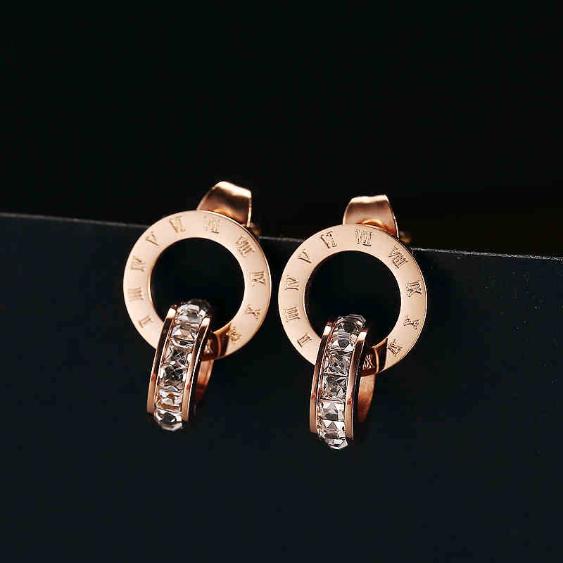 Anting Bahan Titanium Steel Warna Rose Gold Gaya Korea Untuk Wanita