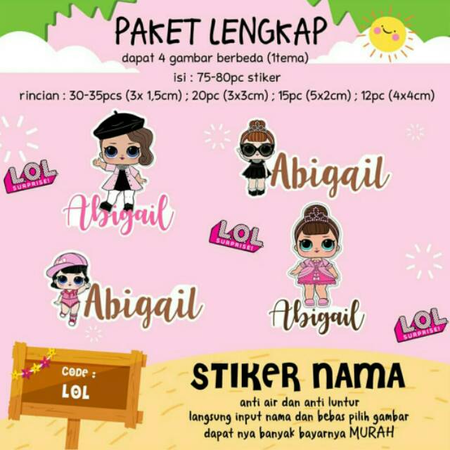

70 PCS STICKER NAMA KARAKTER