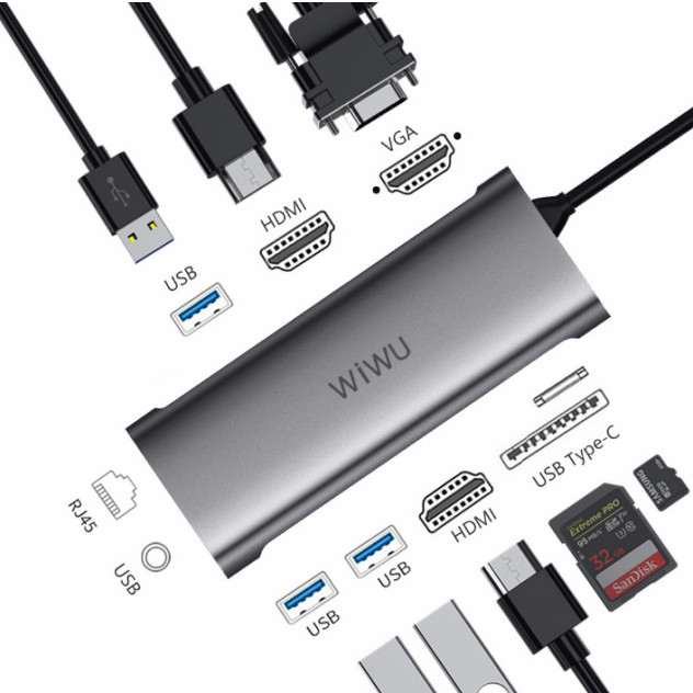 Wiwu Alpha A11312H Hub Multiport Usb Type C Untuk Macbook Stereox1 Vgax1 Usbx3