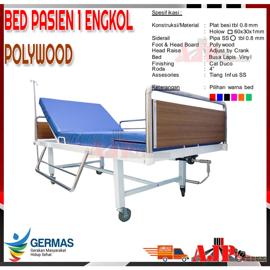 Bed Pasien 1 Engkol Polywood 2 Engkol Polywood 3 Engkol Polywood Murah | Tempat Tidur Medis 1 Crank 