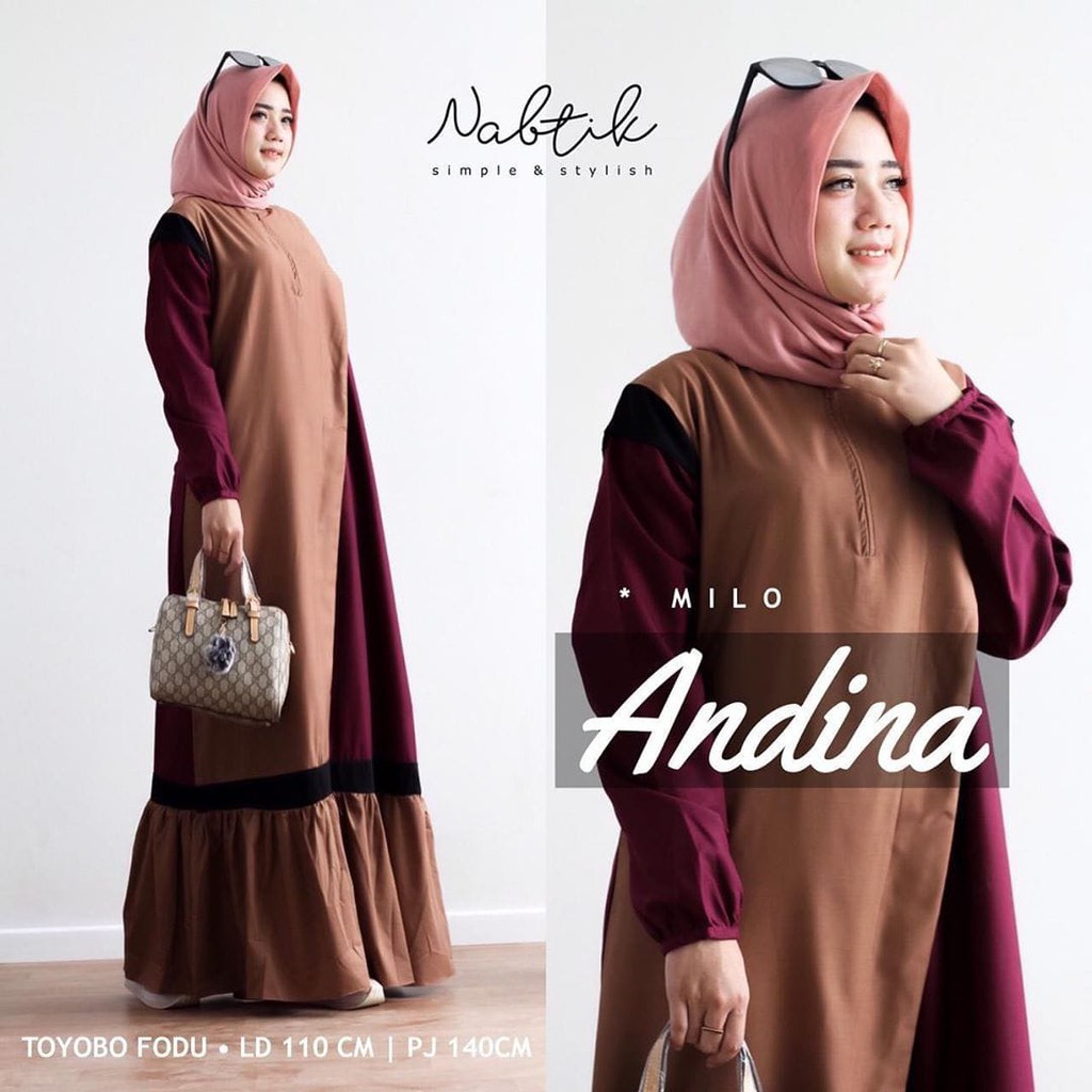 CUCI GUDANG ANDINA DRESS Bahan Mosscrepe Pakaina Wanita Gamis Panjang Terusan Gamis Wanita Dress Mulim Terbaru