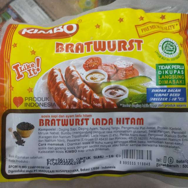 

Kimbo sosis sapi mini bratwurst lada hitam isi 10pcs 500gr
