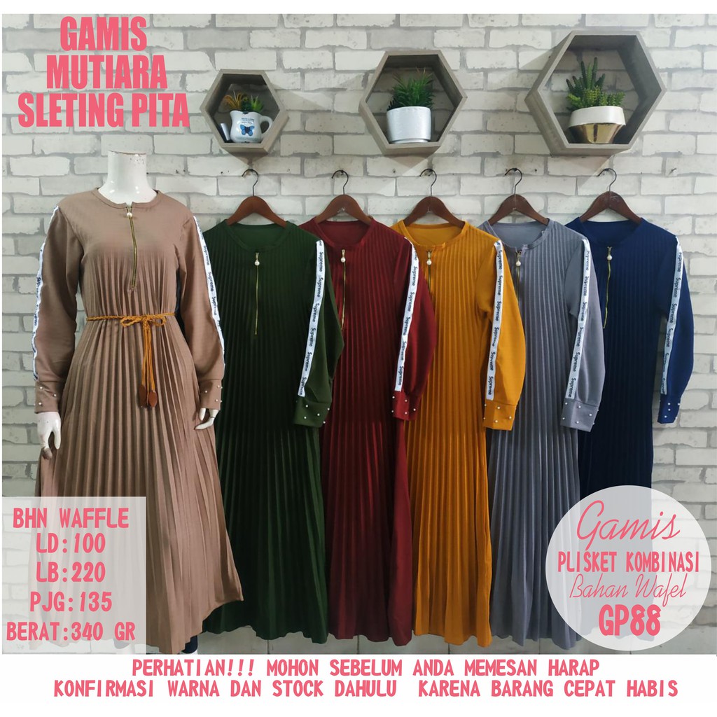  BAJU  GAMIS  PLISKET  APLIKASI MUTIARA TALI Shopee  Indonesia