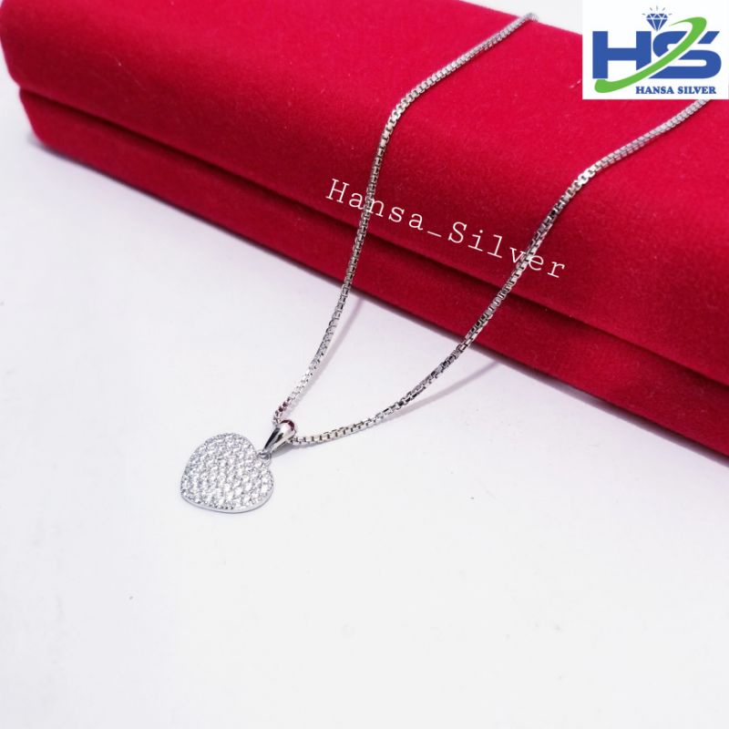 Kalung Perak Wanita Silver Asli 925 Lapis Emas Putih Italy Santa Liontin Love - Kalung Pria Wanita Anti Karat