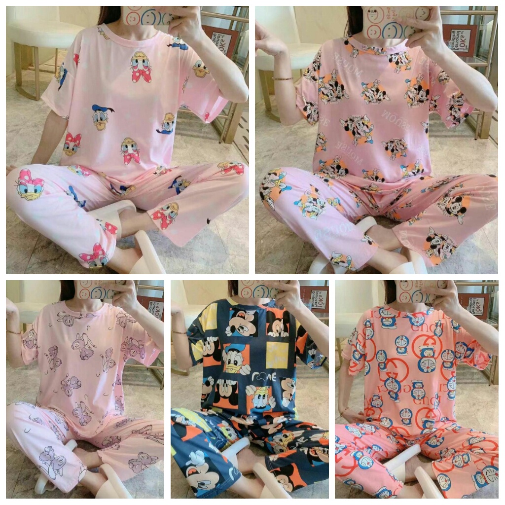 RAINBOW- Piyama /Baju Tidur Dewasa CP/Bahan SPANDEK Import