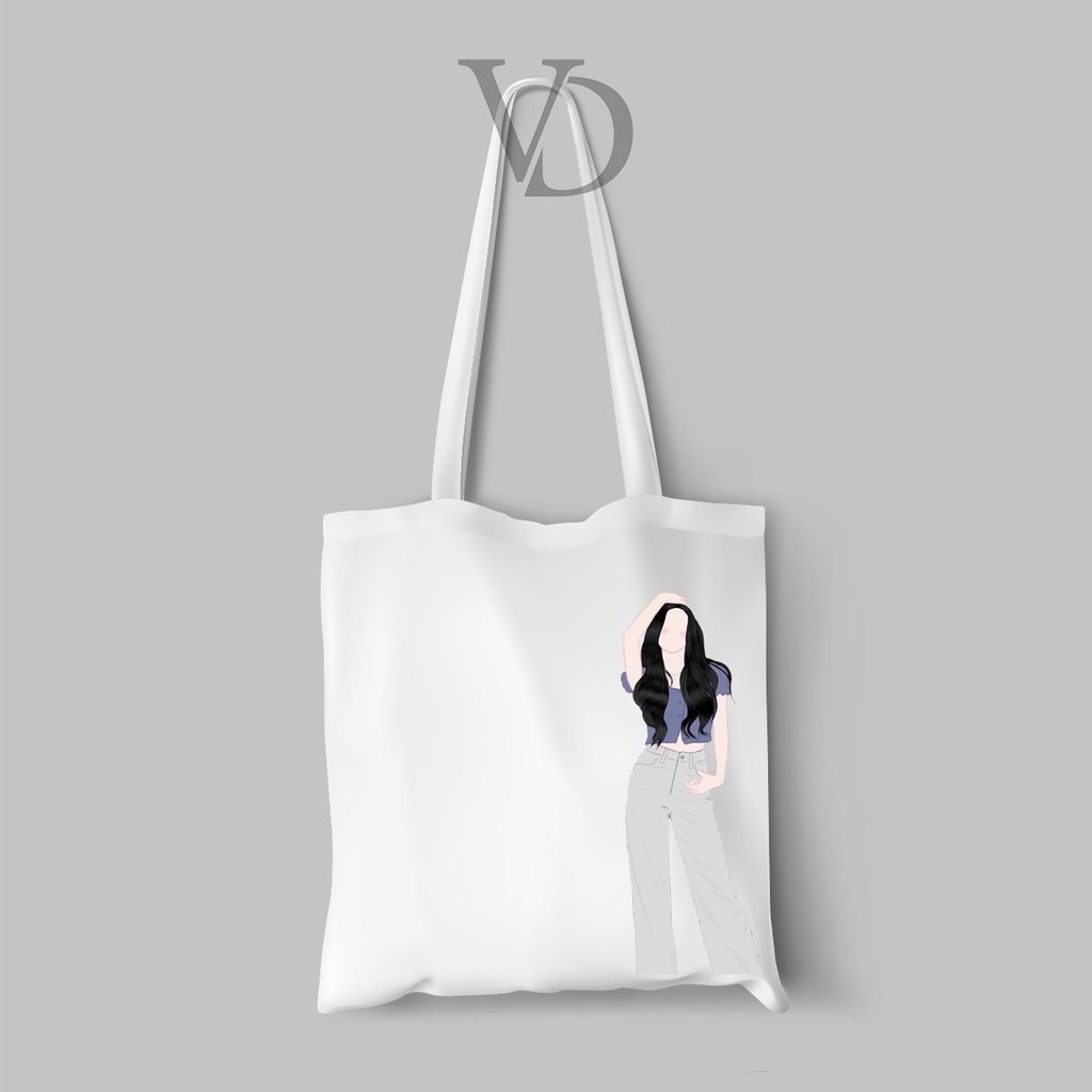 TOTE BAG KANVAS MOTIF ABSTRACT TUMBLR GIRL TERBARU / AESTHETIC TOTE BAG / TAS BELANJA MOTIF Wattpad