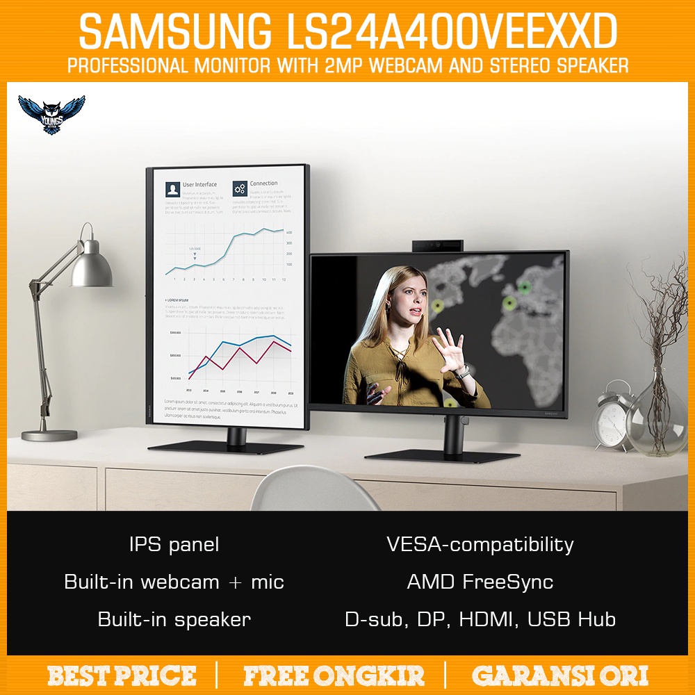 LED SAMSUNG LS24A400VEEXXD 24&quot; Flat + Webcam Mic Speaker IPS Monitor