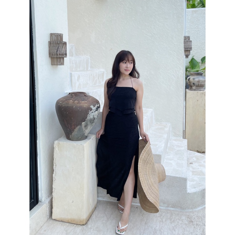 Kadaka S-0195 Set Embroidery Cotton Midi Skirt and Scarf Top