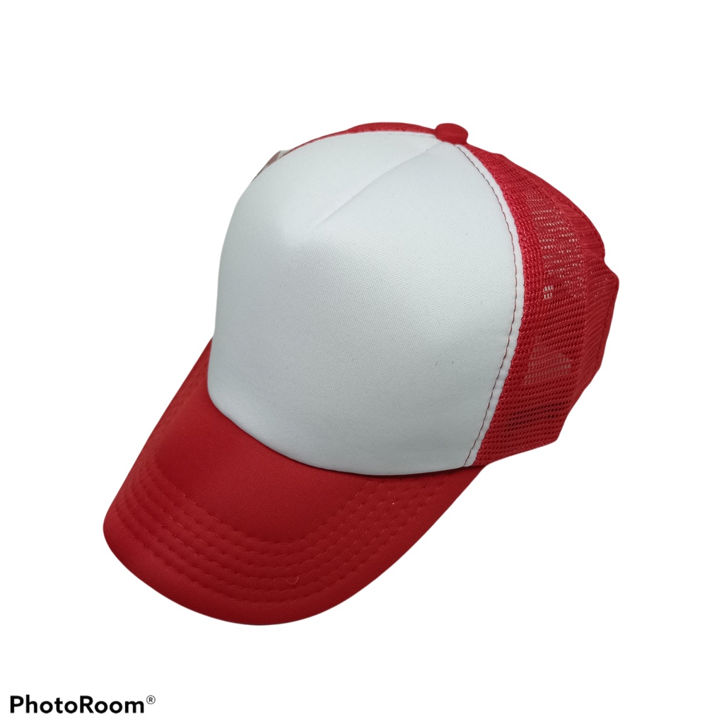 Topi Jaring Trucker Merah-Putih-Merah Polos Dewasa Premium
