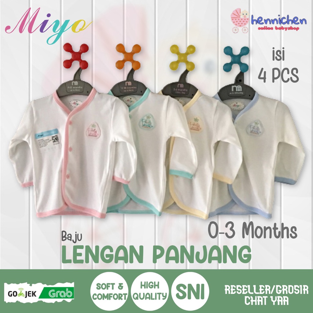 Baju Bayi MIYO 4 Pcs Lengan Panjang PUTIH LIST Newborn (0-3M) 3-6M