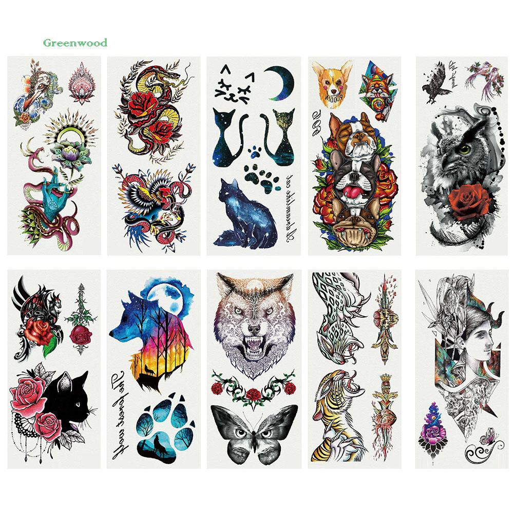 Stiker Tato Sementara Tahan Air Gambar Kucing Anjing Burung