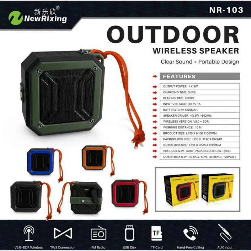 Speaker Bluetooth NR-103 Portable Wireless Speaker NR 103 NR103 NewRixing