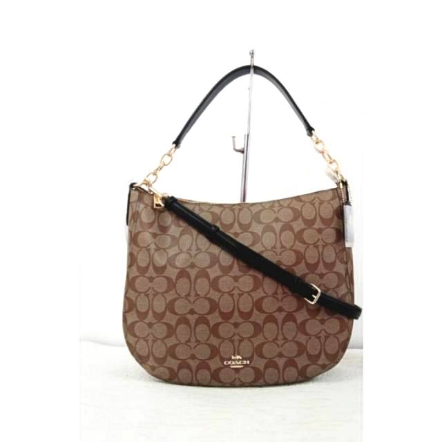 Tas Wanita Coach Elle Hobo Sign Khaki Chalk/Black Strap