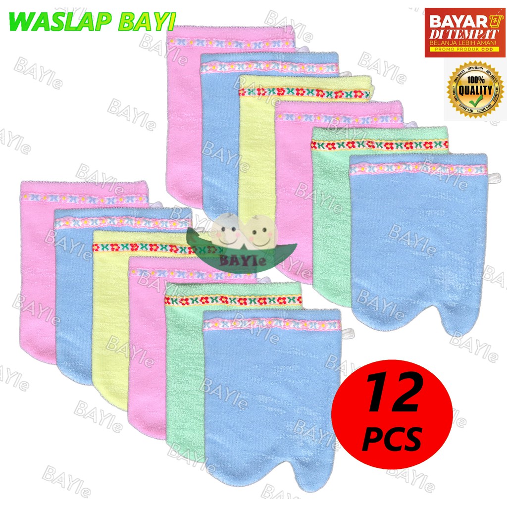 BAYIe - 12 Pcs Waslap Handuk Jari / Waslap Bayi / Lap Bayi / Lap untuk mandi bayi Bahan Tebal