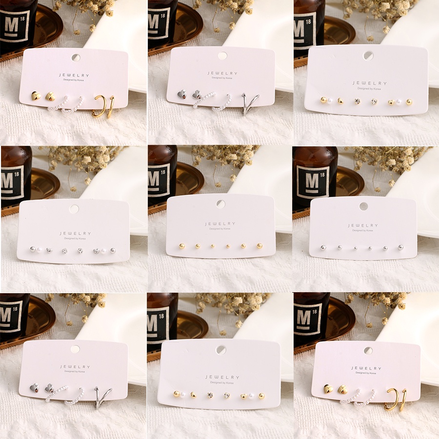 6 Pasang / Set Anting Stud Hias Liontin Kupu-Kupu Mutiara Warna Emas Gaya Retro Untuk Wanita