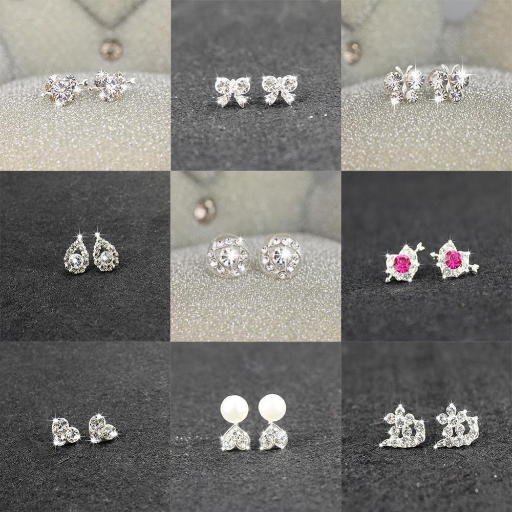 Timekey Anting Tusuk Hias Kristal Berkilau Simple Untuk Wanita A6K1