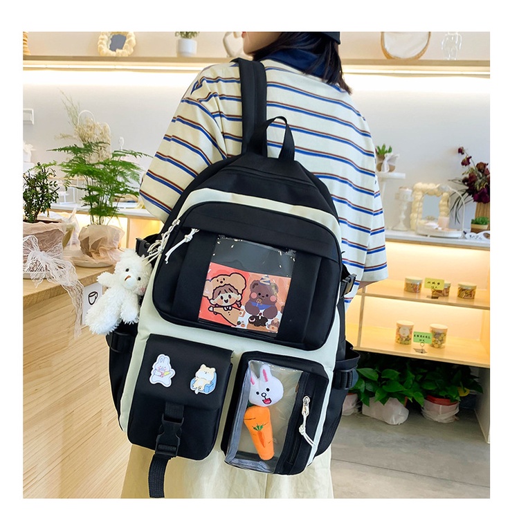 5 Pcs Set Harajuku Wanita Tas Ransel Laptop Kanvas Tas Sekolah Untuk Remaja Gadis Kawaii College Siswa Anak-anak Tas Ransel 2022