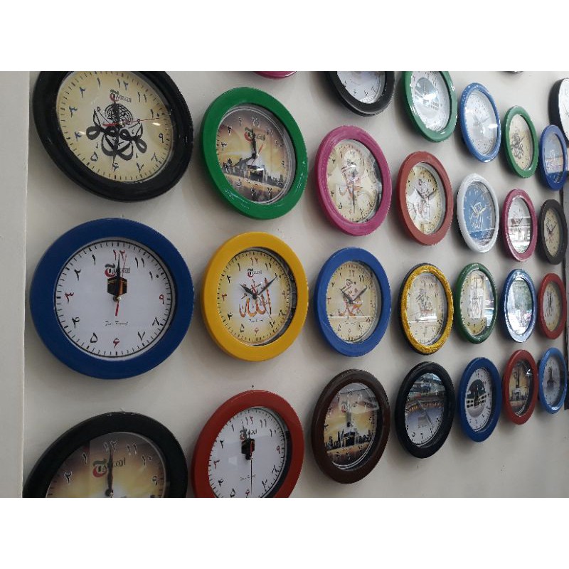 Jam Dinding Tawaf pakai kaca / jam dinding arah jarum ke kiri / jam thawaf warna warni