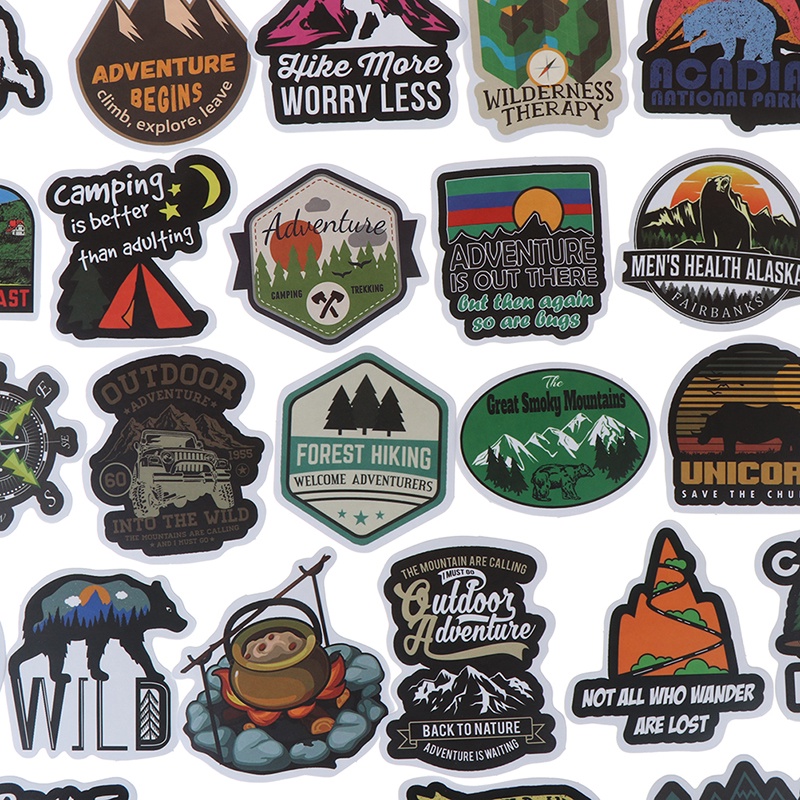 50pcs Stiker Motif Pemandangan Petualangan Camping Untuk Dekorasi Laptop / Koper / Gitar