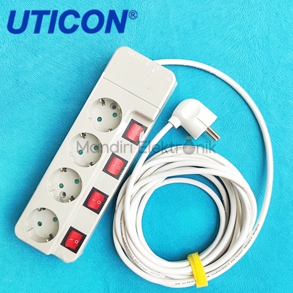 Stop Kontak Uticon 4 Lubang Saklar masing masing + Kabel Eterna - Stopkontak 4 Lubang Dgn Saklar Masing2 Uticon ST1485SN - Stop Kontak Kabel dengan Saklar