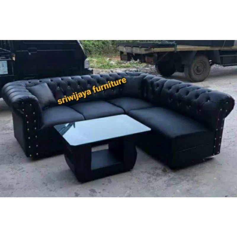 SOFA L JAGUAR BERKWALITAS BONUS MEJA / SOFA CHASTERFIELD