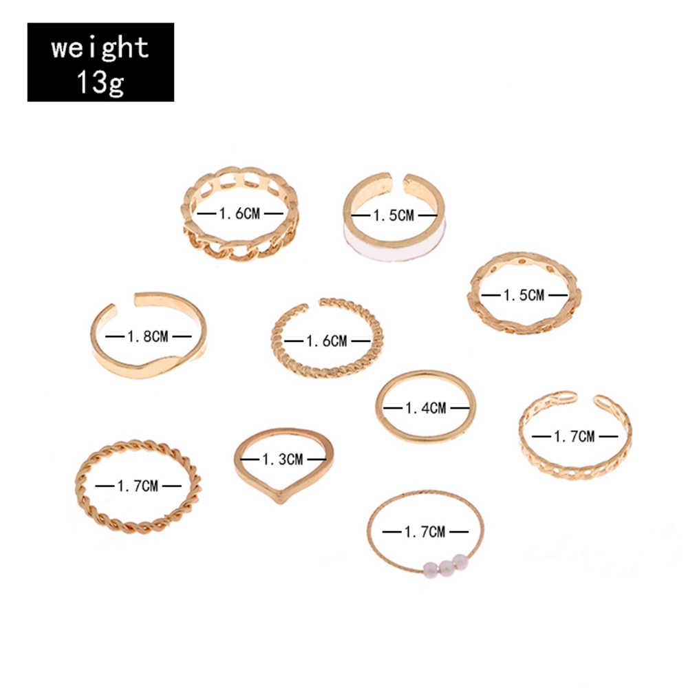 10pcs / set Cincin Knuckle Kombinasi Desain Geometri Hias Mutiara Gaya Simple Untuk Wanita